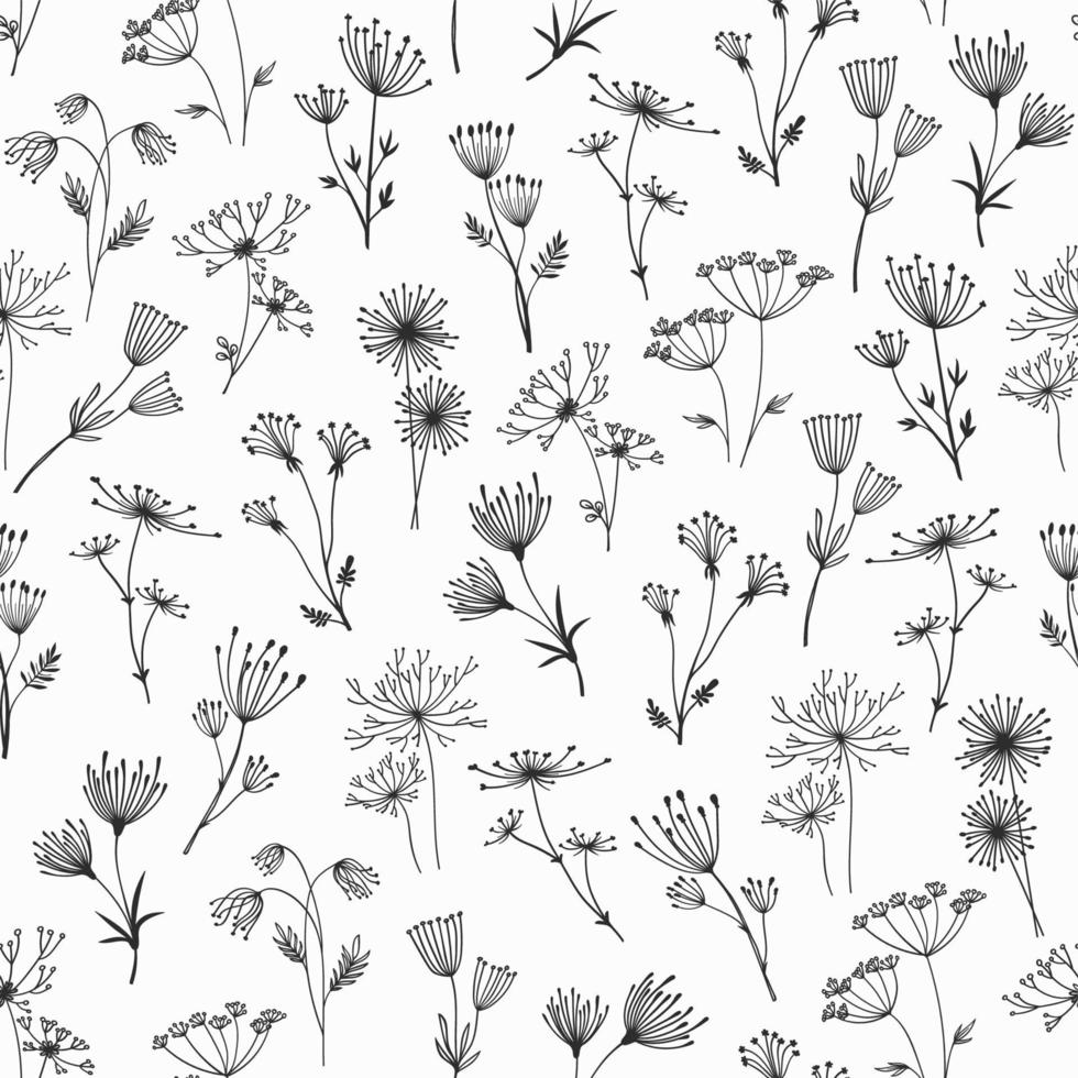 Outline floral twigs and sprigs seamless pattern vector