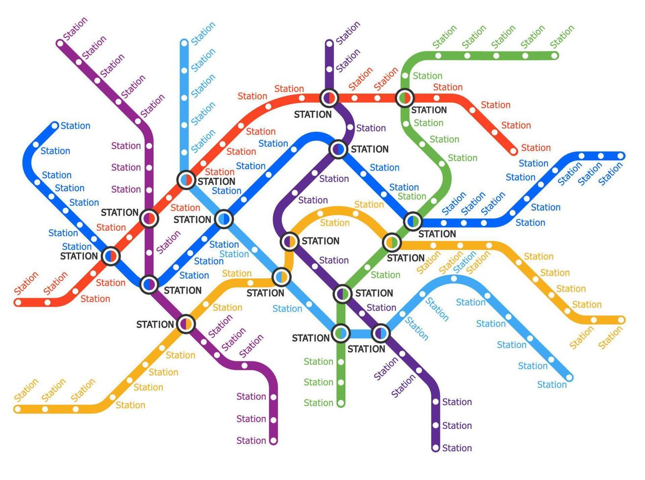 Metro, underground and subway lines transport map vector