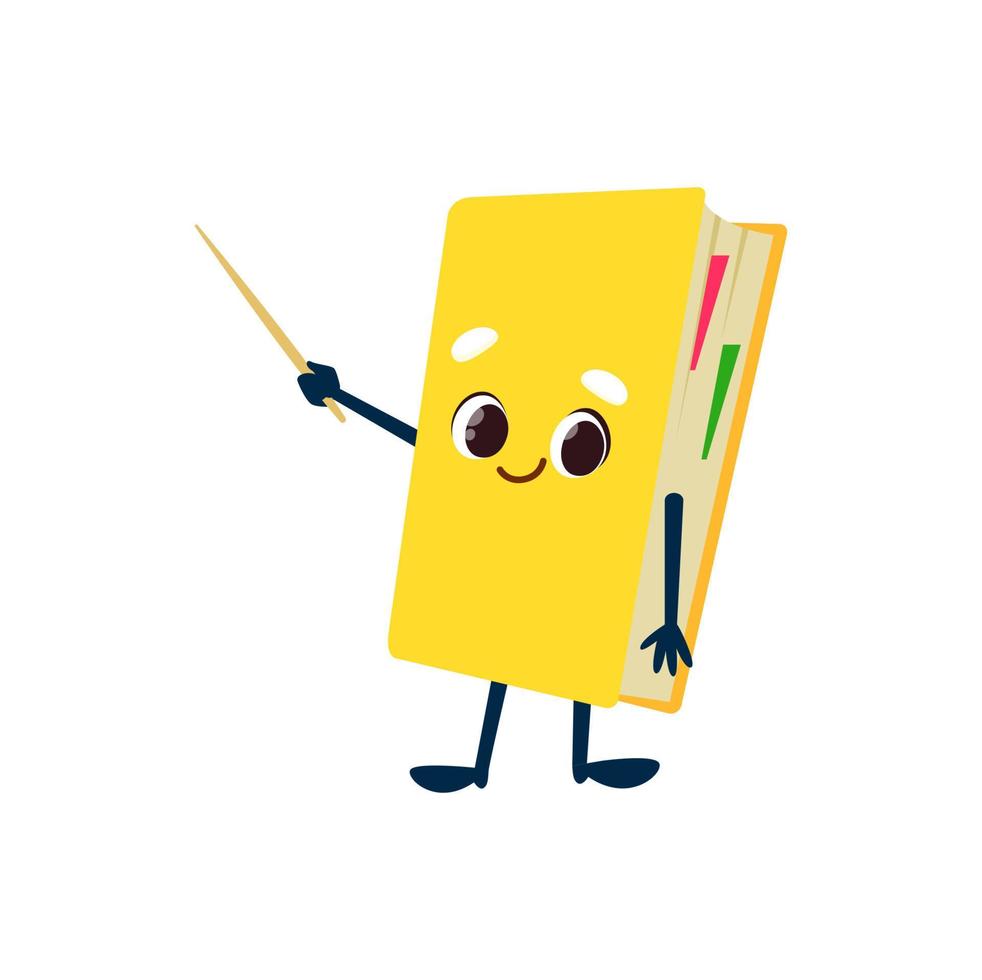 Cartoon textbook character with pointer, teacher vector