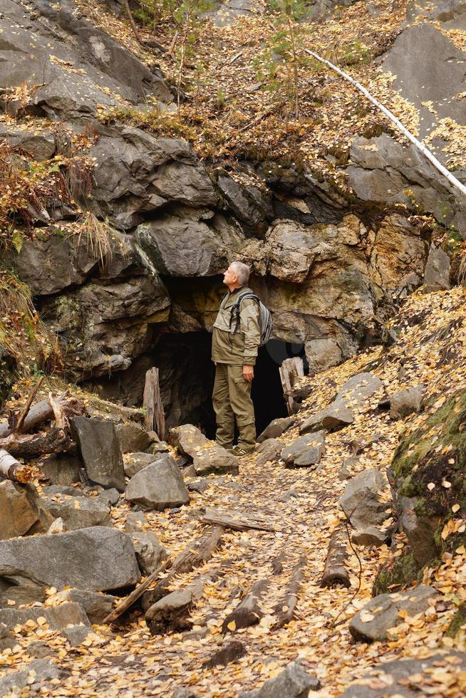 Portrait of an elderly man. A trip to the old mica mines in the Ural Mountains. photo