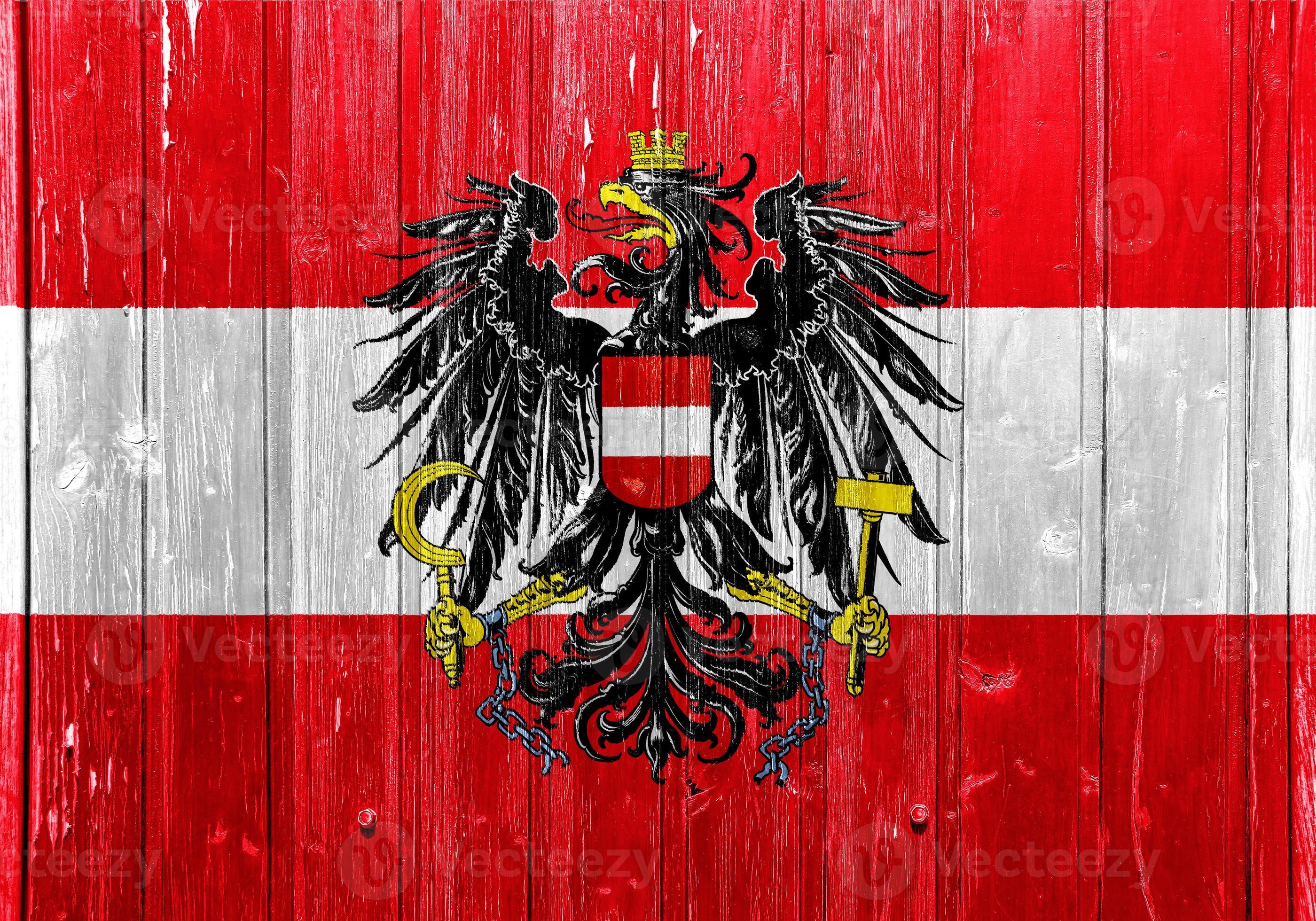 bandera y escudo de armas de austria sobre un fondo texturizado. collage de conceptos 14041883