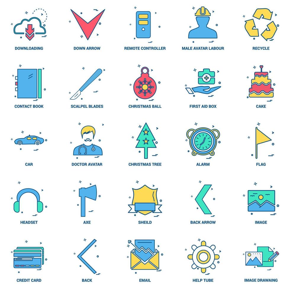 25 Business Concept Mix Flat Color Icon set vector