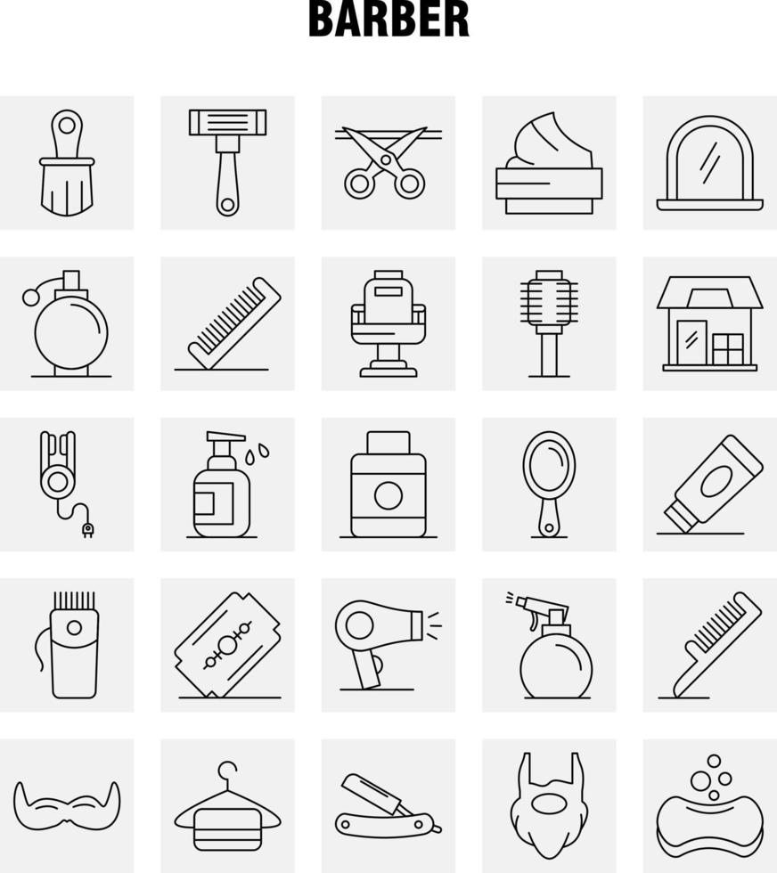Barber Line Icons Set For Infographics Mobile UXUI Kit And Print Design Include Barber Face Mirror Barber Beauty Chair Haircut Barber Icon Set Vector