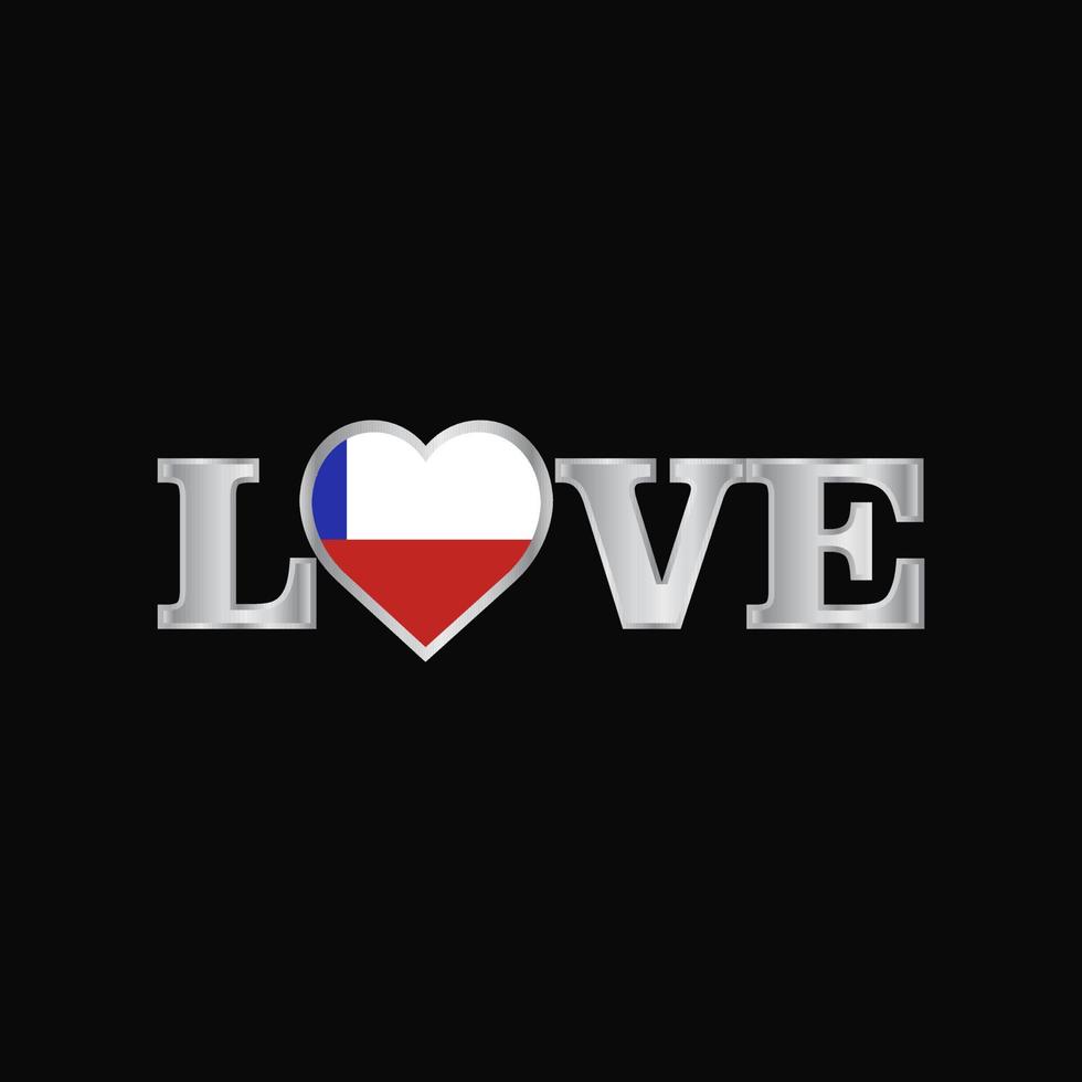 tipografía de amor con vector de diseño de bandera de chile