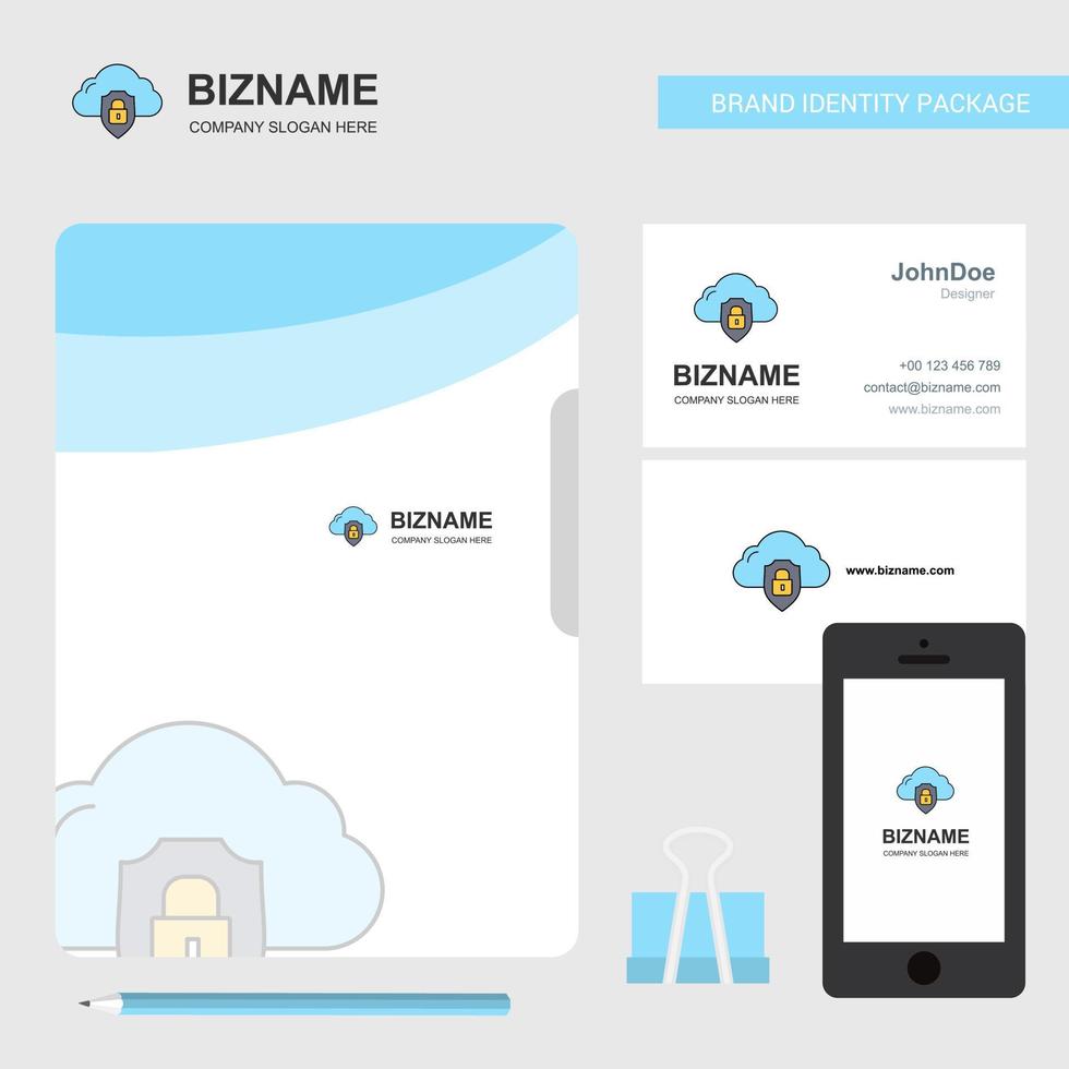 Cloud protected Business Logo File Cover Visiting Card and Mobile App Design Vector Illustration