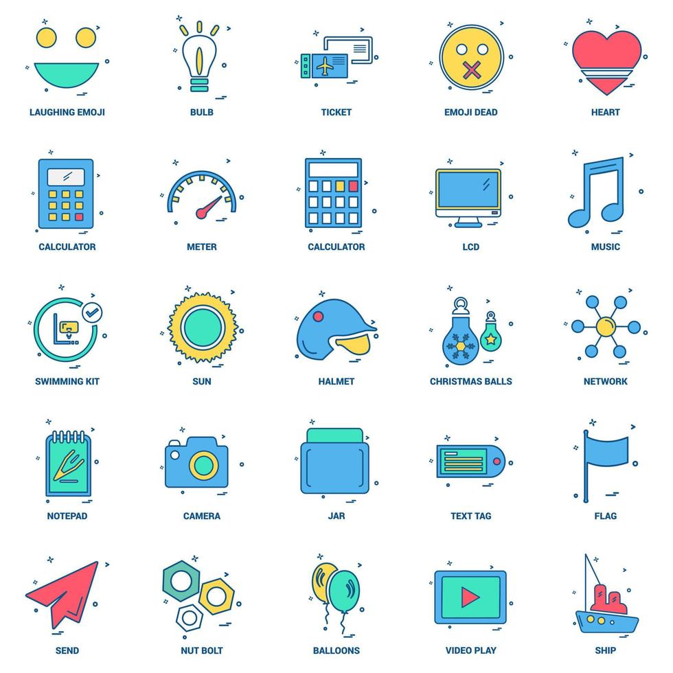 25 Business Concept Mix Flat Color Icon set vector