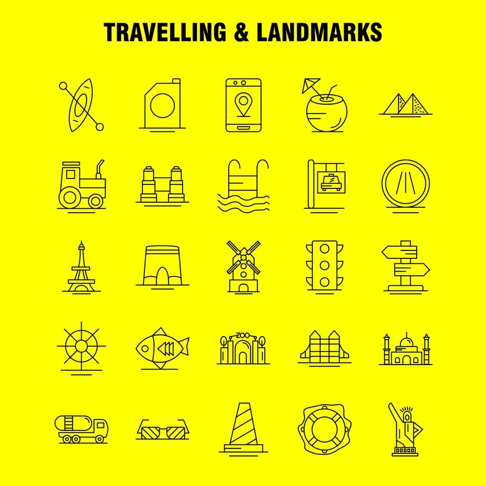 Travelling And Landmarks Line Icon for Web Print and Mobile UXUI Kit Such as Fish Sea Food Snapper Food Arch Landmark Travel Pictogram Pack Vector
