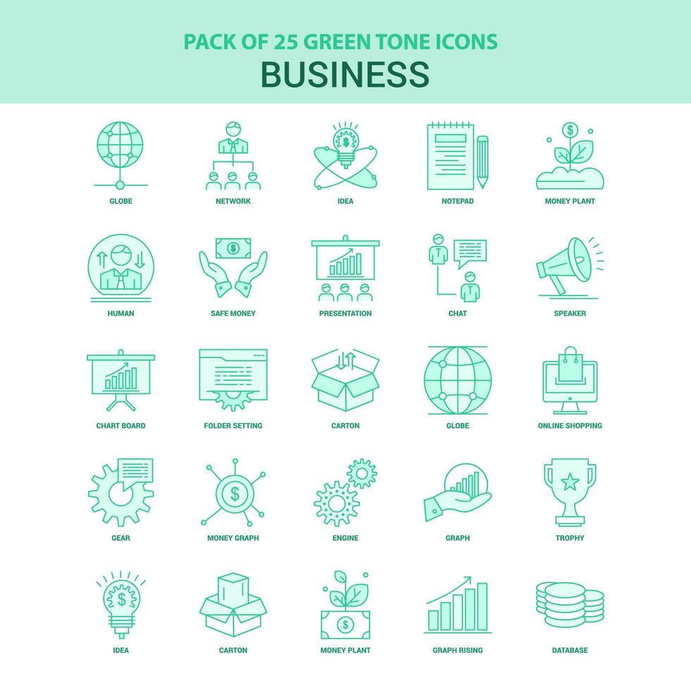 25 conjunto de iconos de negocios verdes vector