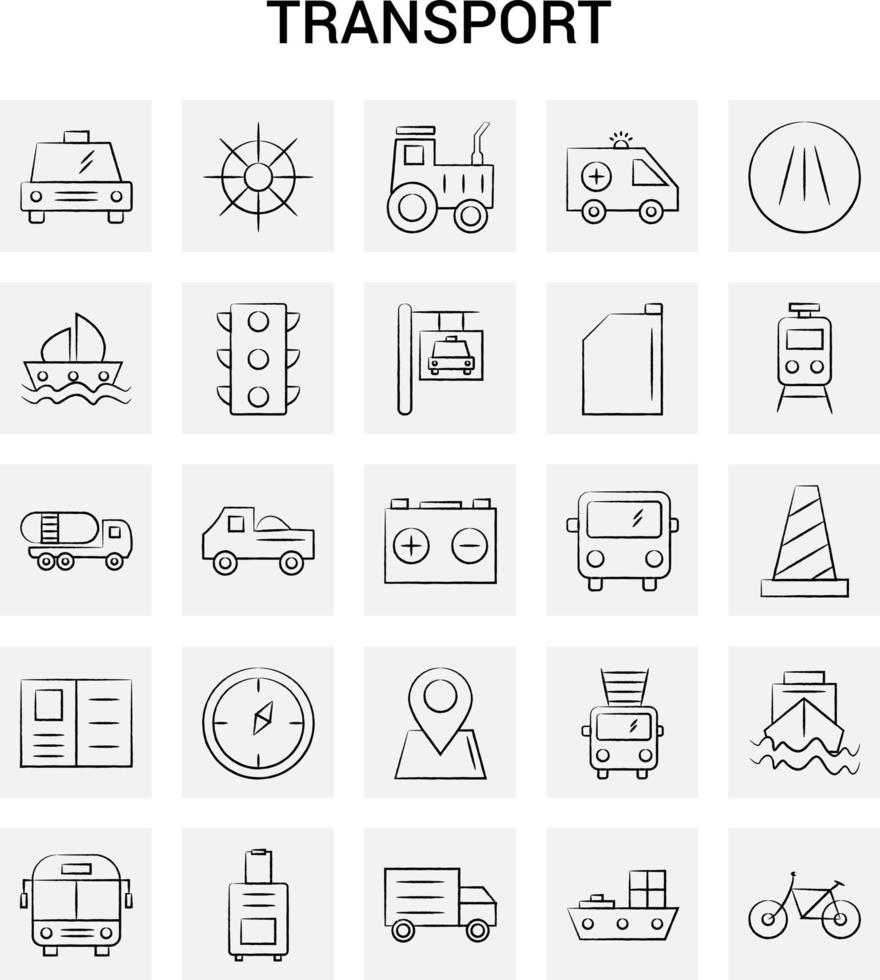 25 Hand Drawn Transport icon set Gray Background Vector Doodle