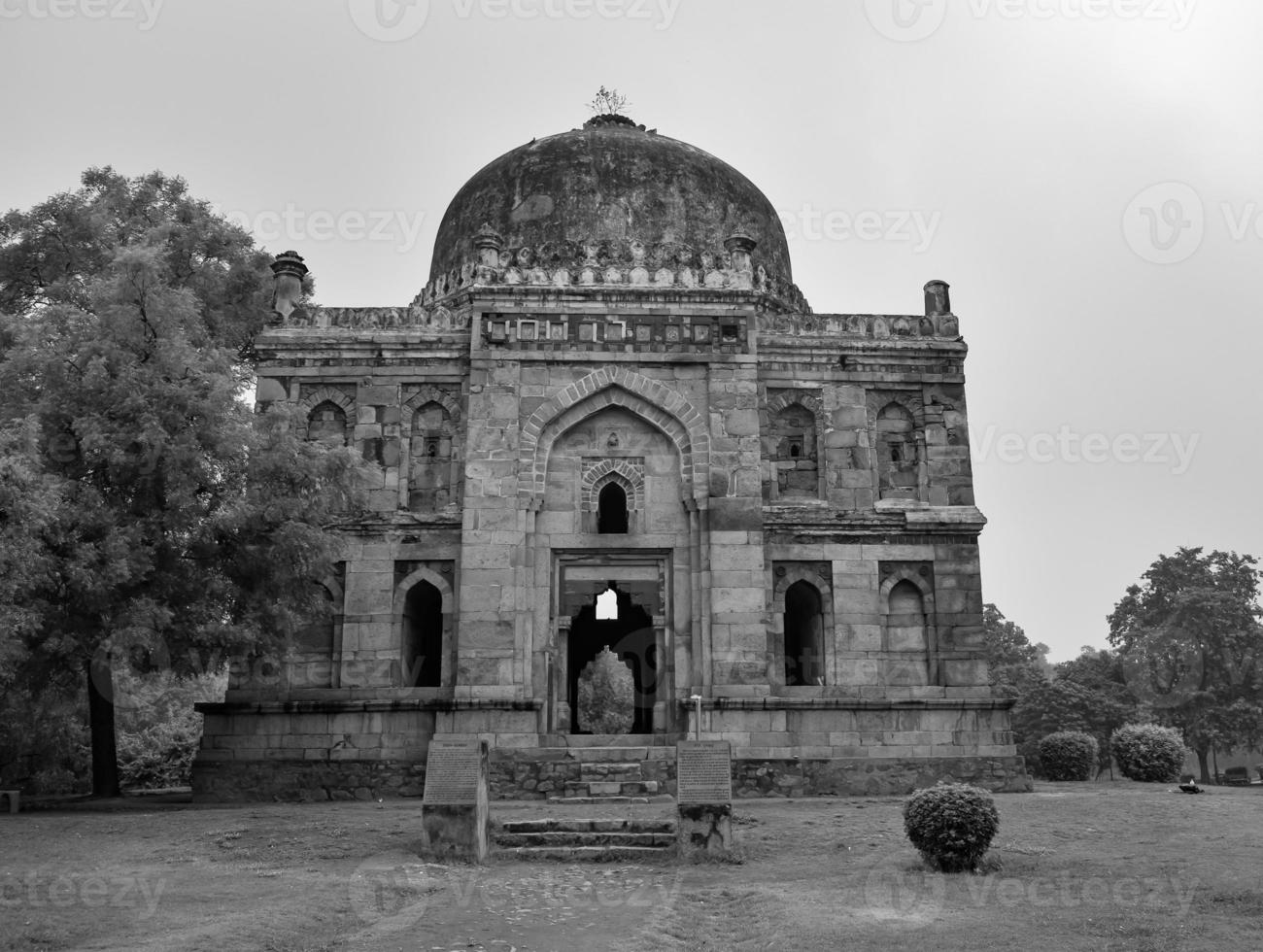 Mughal Architecture inside Lodhi Gardens, Delhi, India, Beautiful Architecture Inside Three-domed mosque in Lodhi Garden is said to be the Friday mosque for Friday prayer, Lodhi Garden Tomb photo