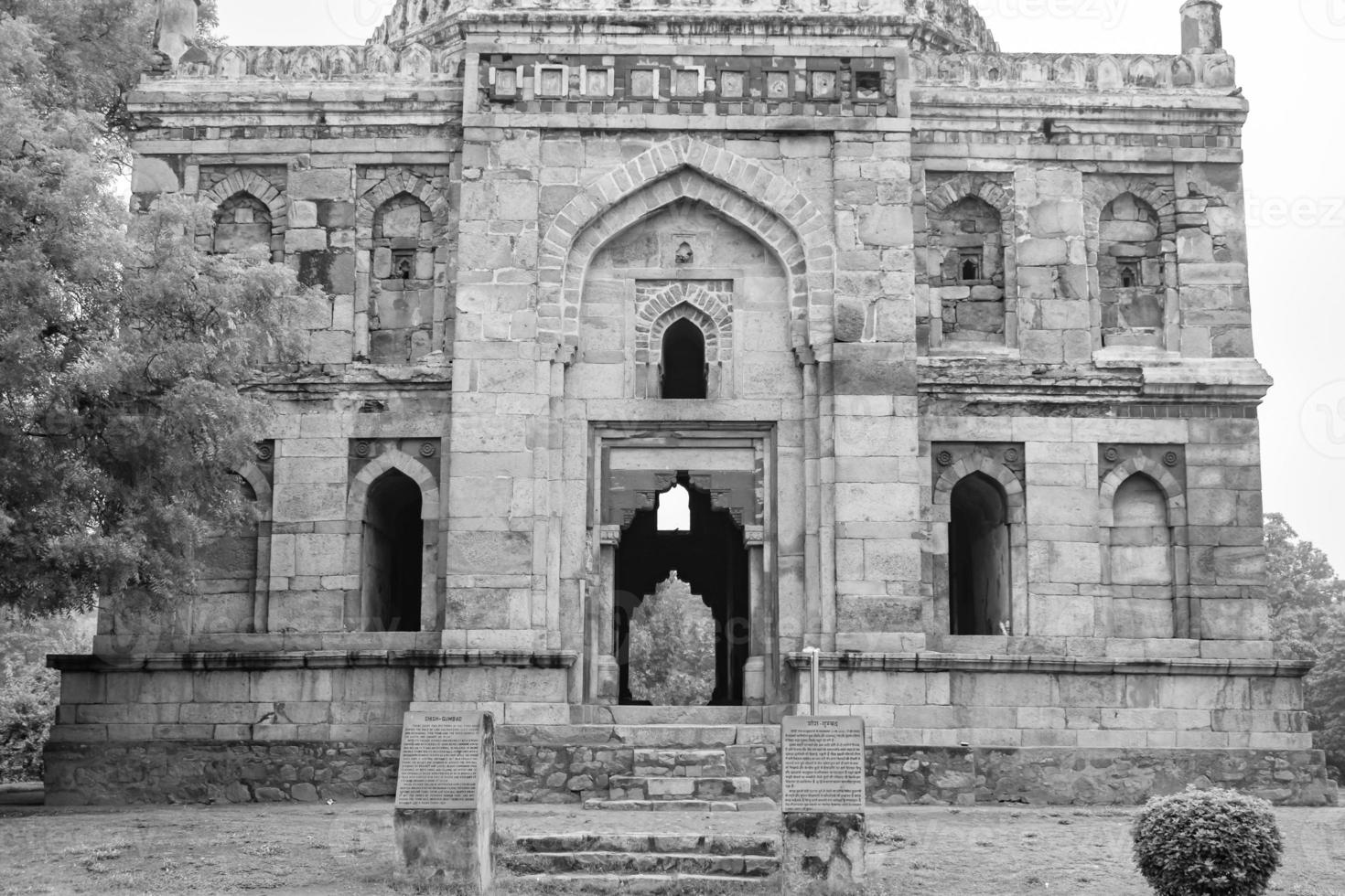 Mughal Architecture inside Lodhi Gardens, Delhi, India, Beautiful Architecture Inside Three-domed mosque in Lodhi Garden is said to be the Friday mosque for Friday prayer, Lodhi Garden Tomb photo