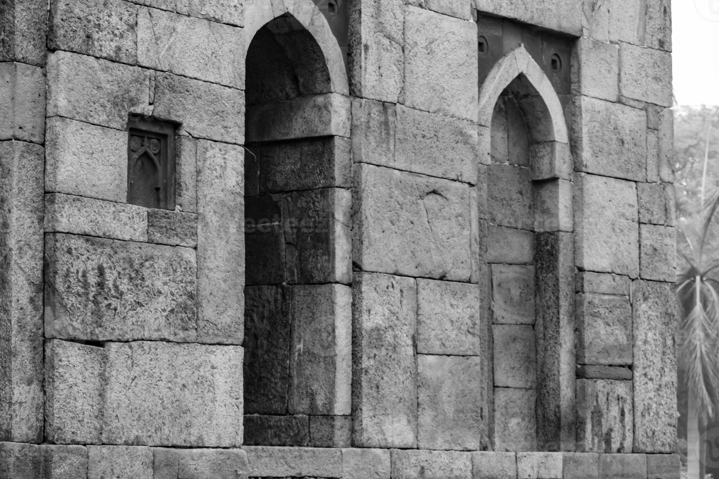 Mughal Architecture inside Lodhi Gardens, Delhi, India, Beautiful Architecture Inside Three-domed mosque in Lodhi Garden is said to be the Friday mosque for Friday prayer, Lodhi Garden Tomb photo