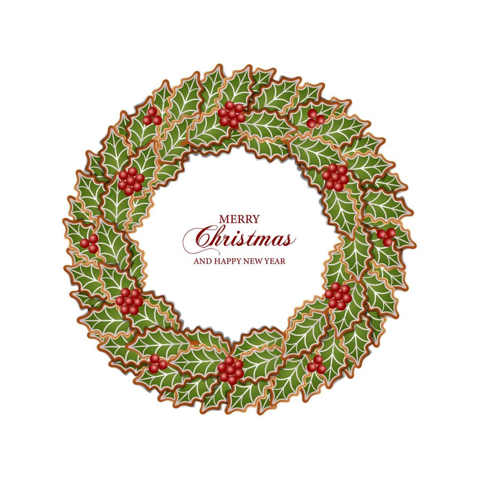 christmas wreath with holly berries and leaves vector