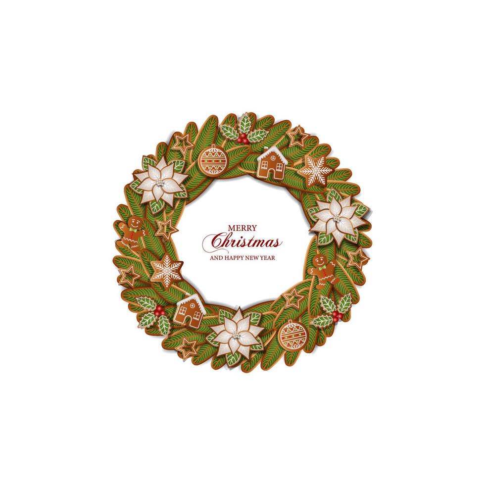 christmas wreath with gingerbread cookies vector