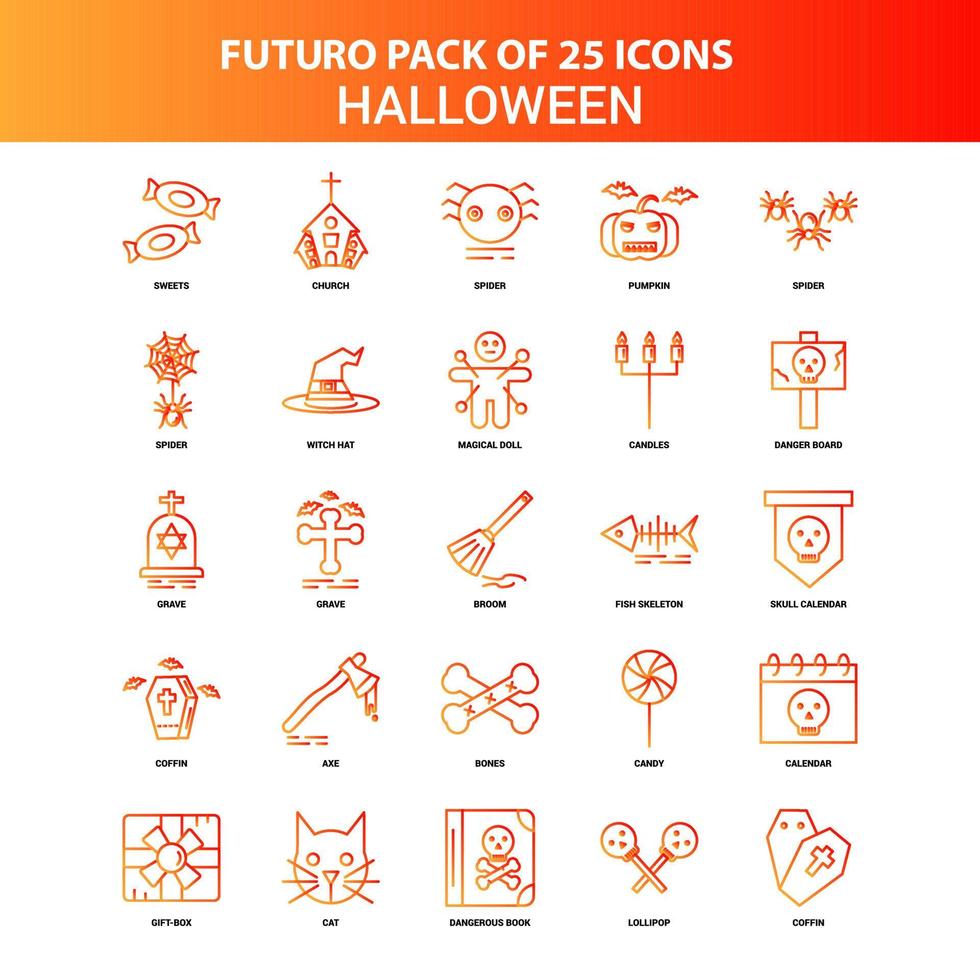 naranja futuro 25 conjunto de iconos de halloween vector