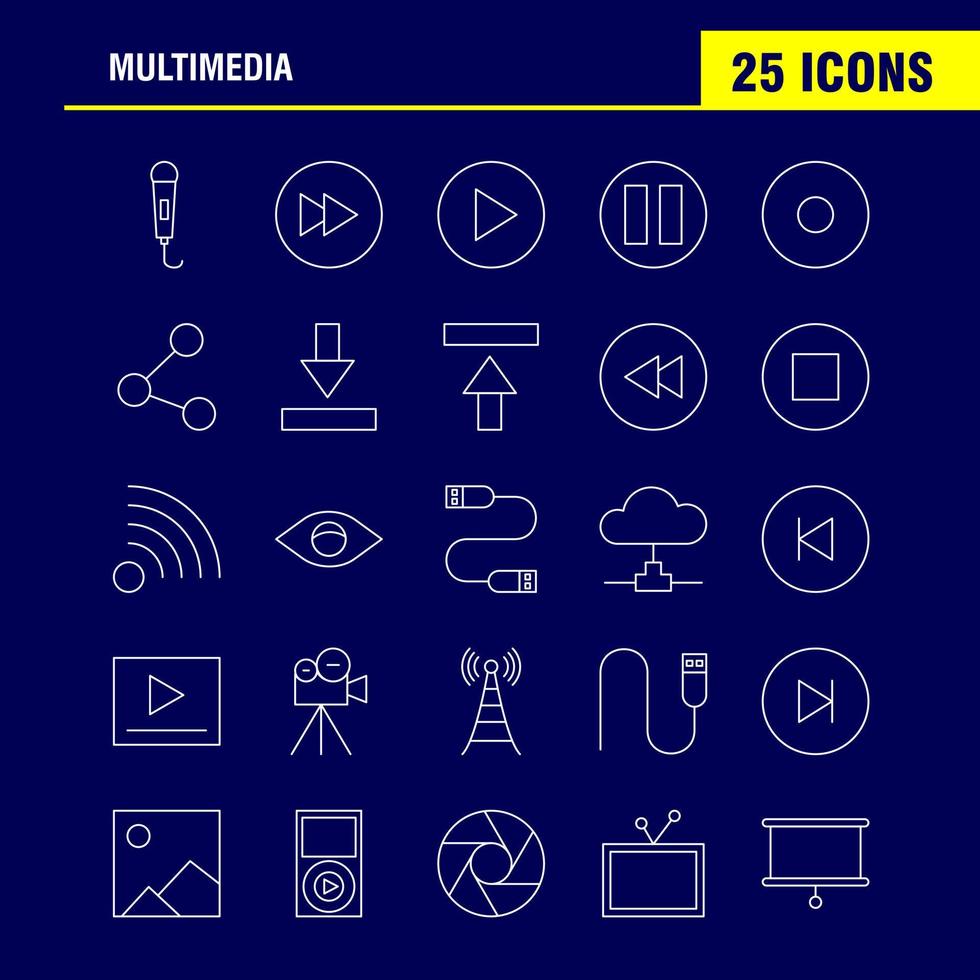 Multimedia Line Icon for Web Print and Mobile UXUI Kit Such as Microphone Mike Music Audio Fast Forward Move Play Pictogram Pack Vector