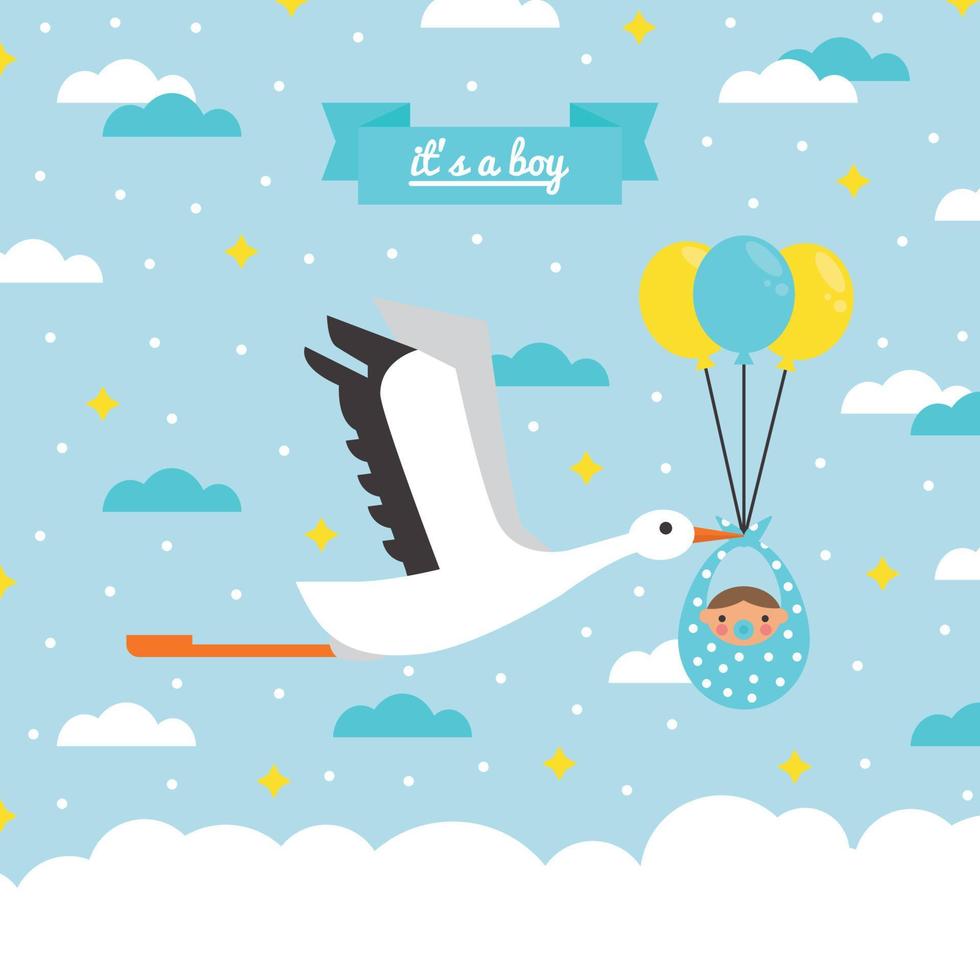 Stork with a Baby Boy vector