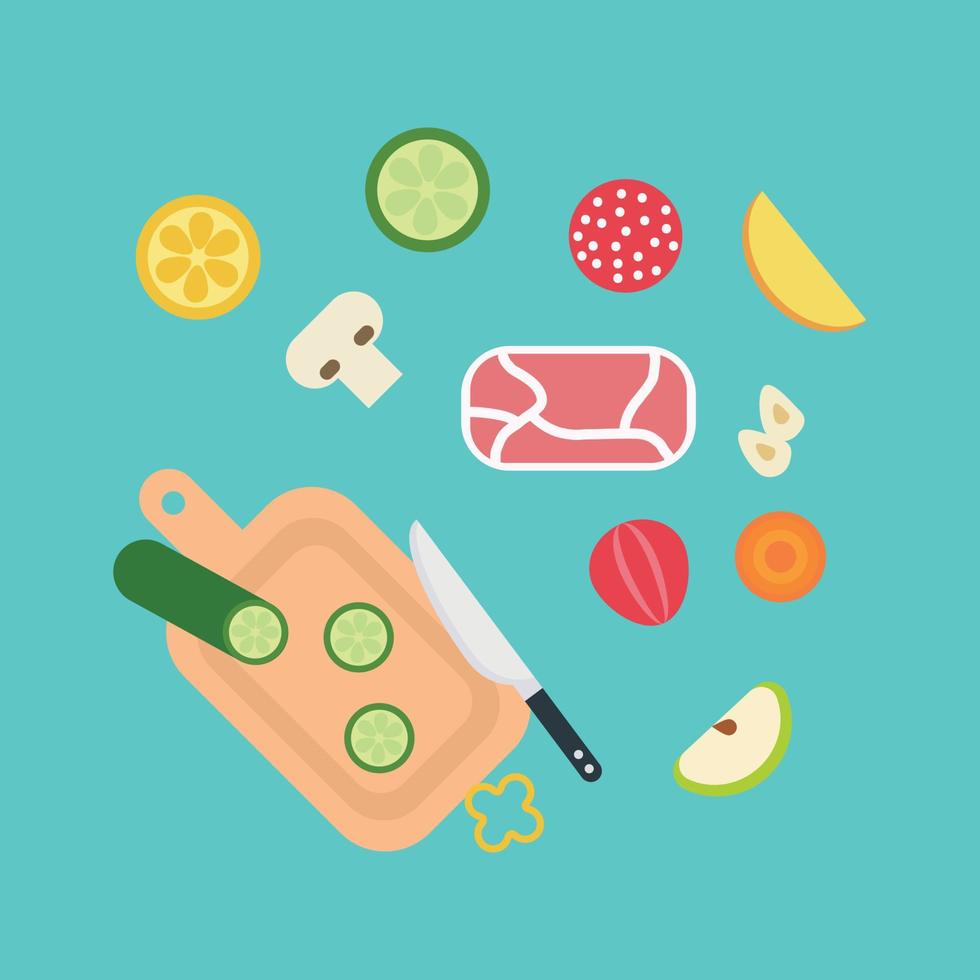 Flat Chopping Board with Food vector