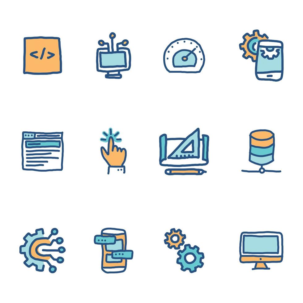 iconos de ingeniero de software garabateados vector