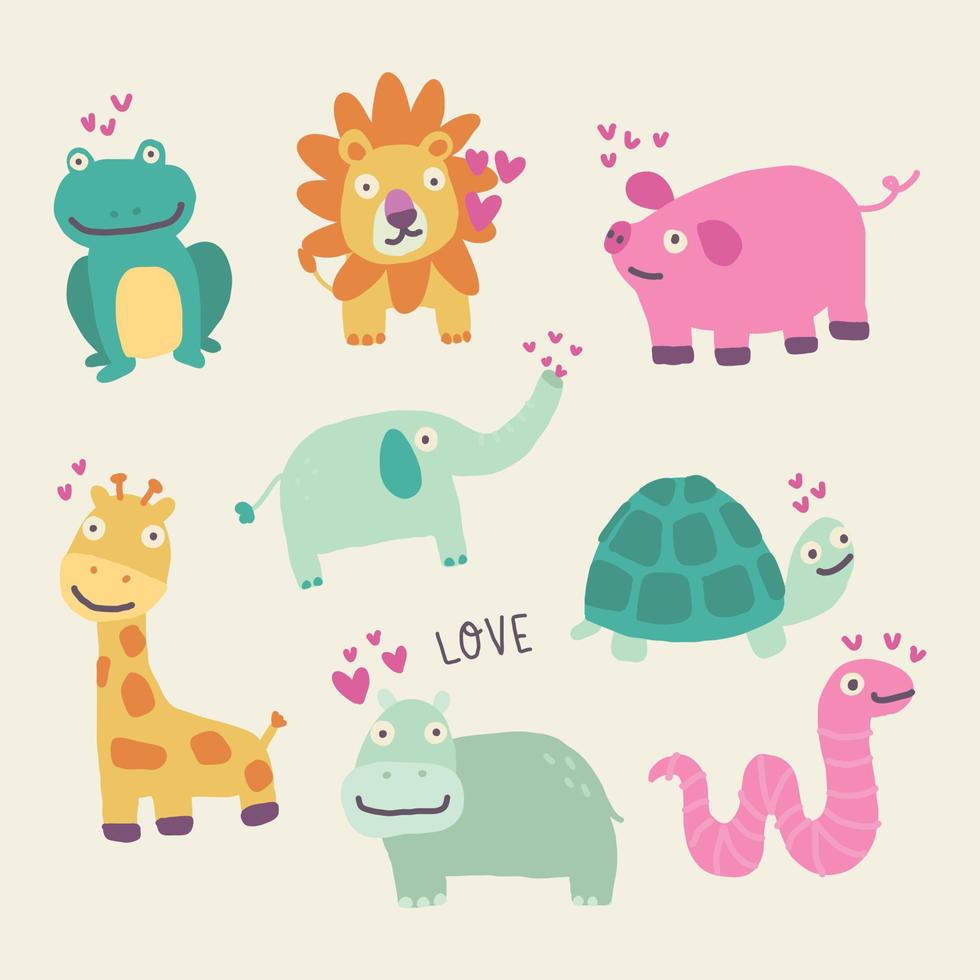 hermosos animales con corazones vector