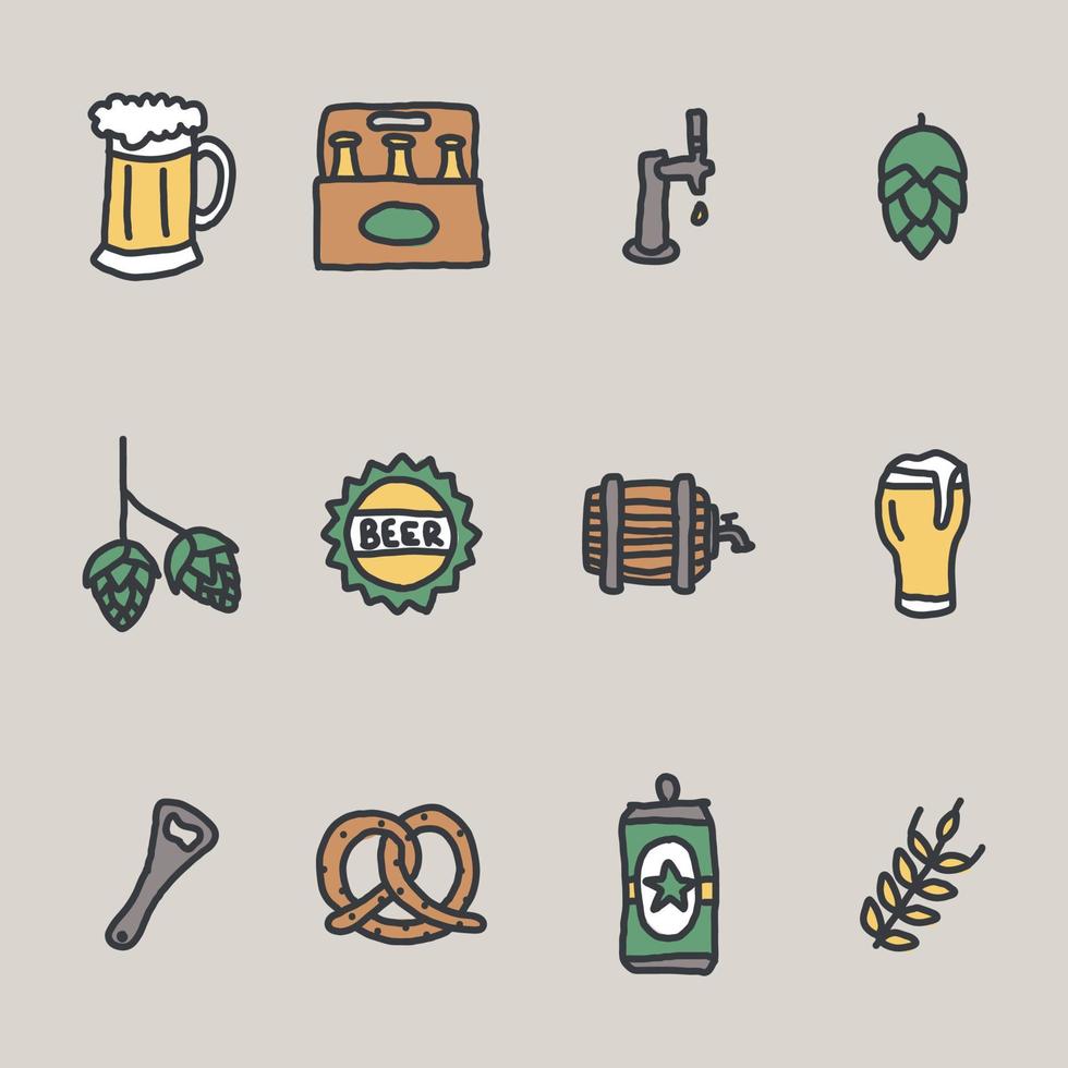 Set of Beer Related Doodled Icons vector