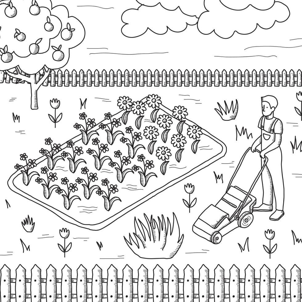 Garden Black and White Doodle vector