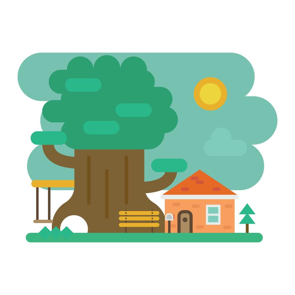 pequeña casa y árbol vector