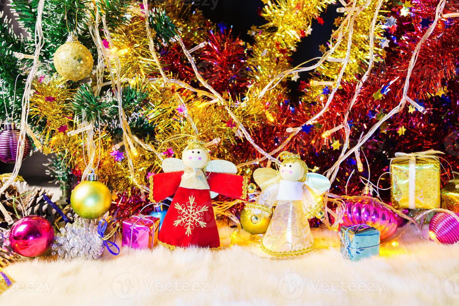 Christmas ornaments and decorations with lights photo