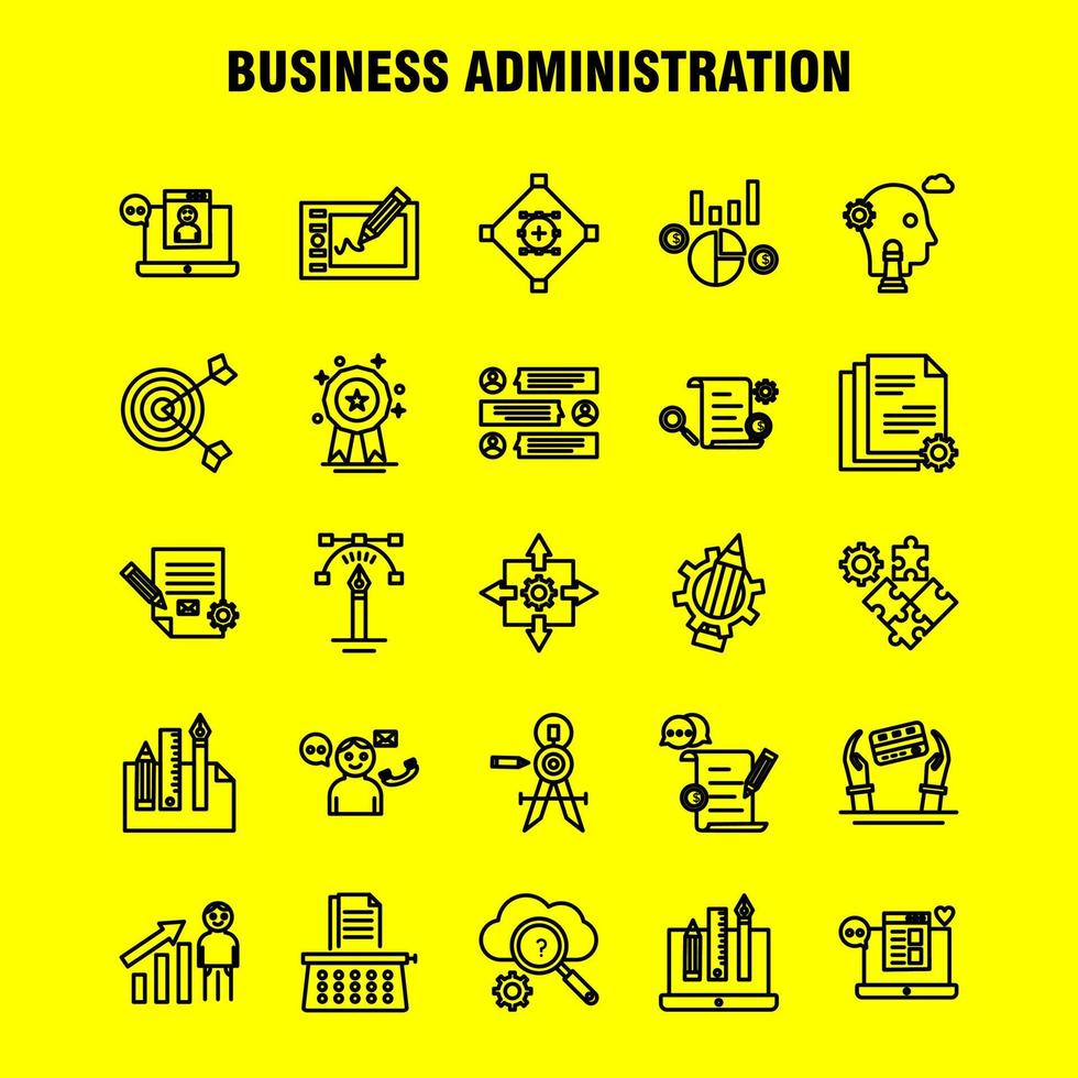 Business Administration Line Icons Set For Infographics Mobile UXUI Kit And Print Design Include Graph Dollar Business Money Gear Setting Pencil Writing Eps 10 Vector