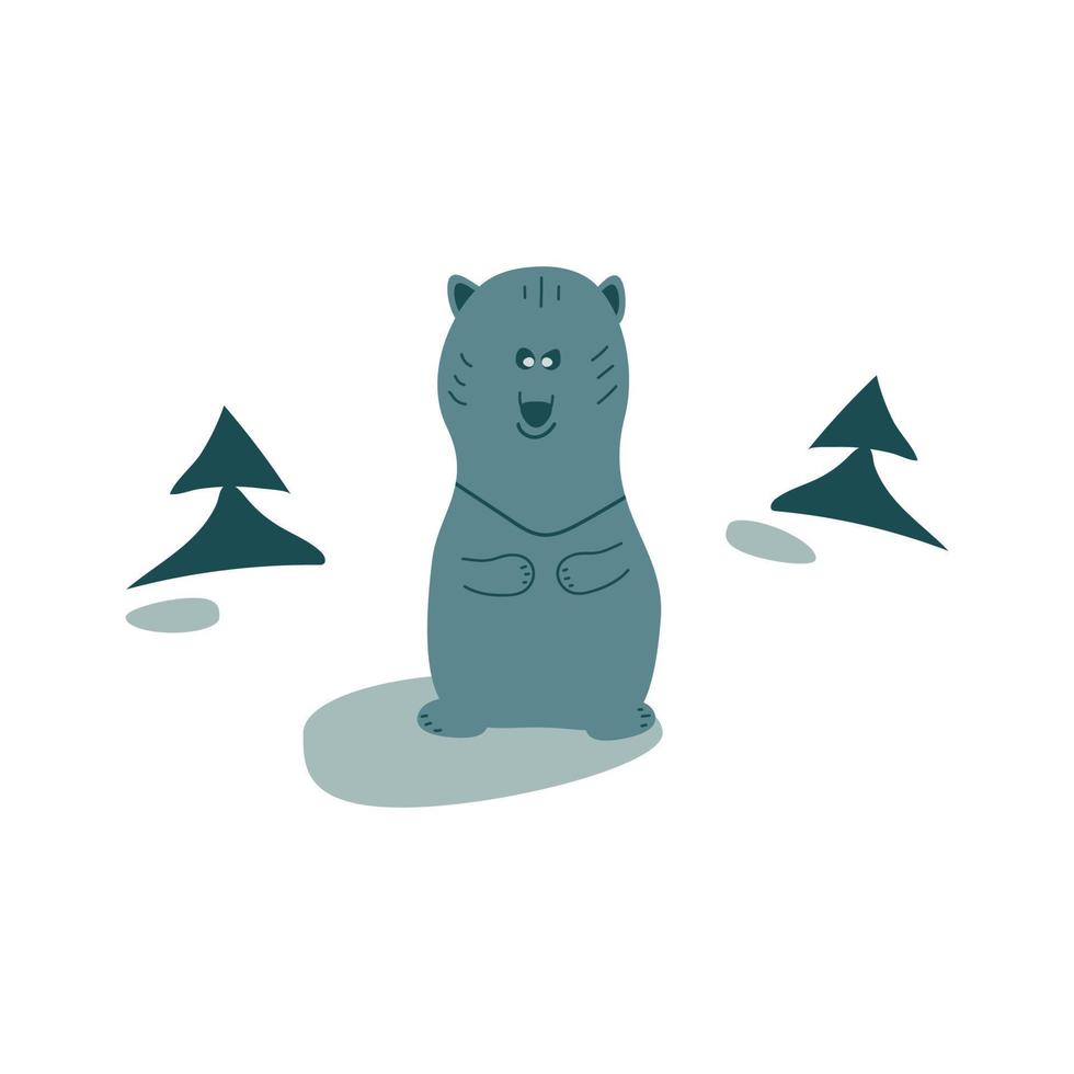 The image of a bear in a clearing among the trees in green tones vector