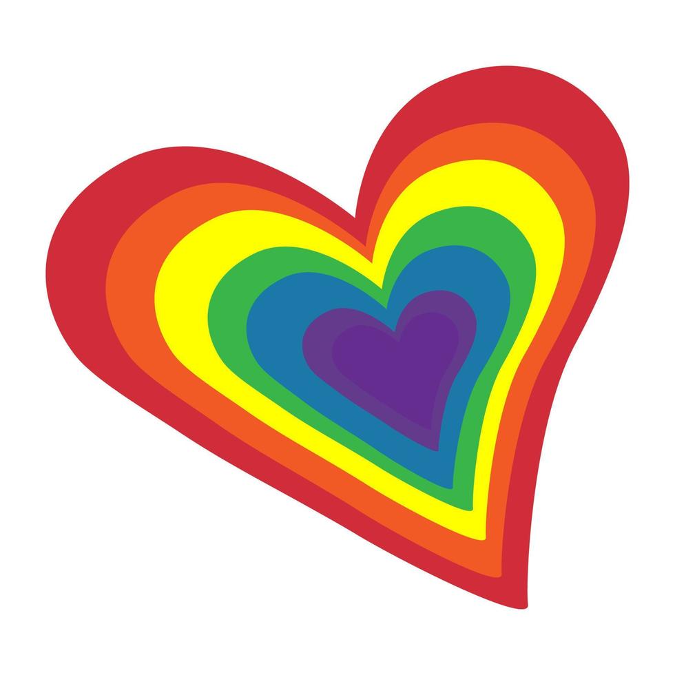 Bright rainbow heart of irregular shape. Symbolic LGBT colors vector