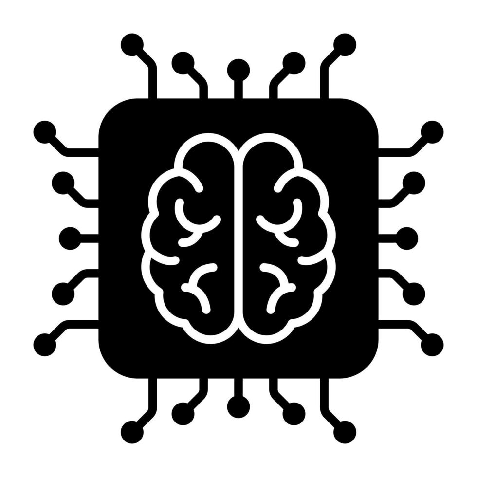 Solid design icon of brain processor, artificial intelligence concept vector