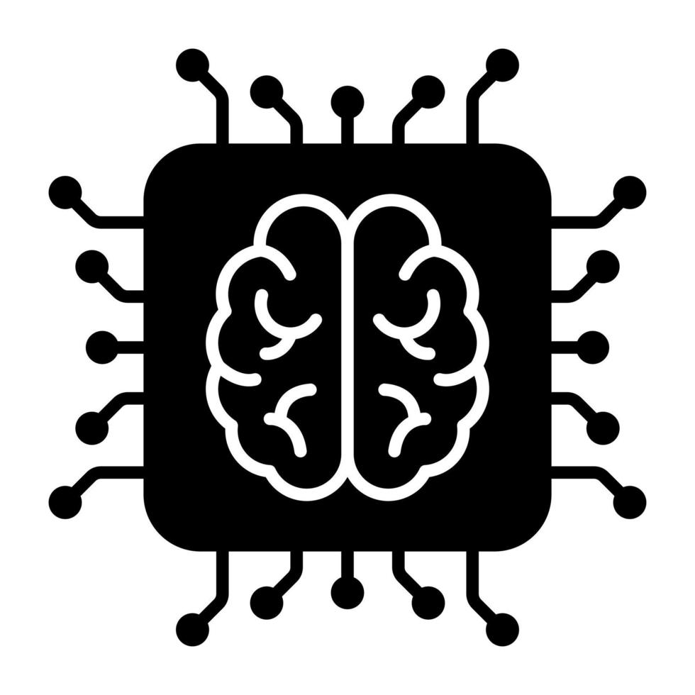 Solid design icon of brain processor, artificial intelligence concept vector