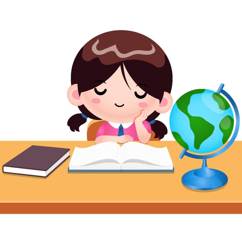 Cute Girl Reading A Book And Thinking vector