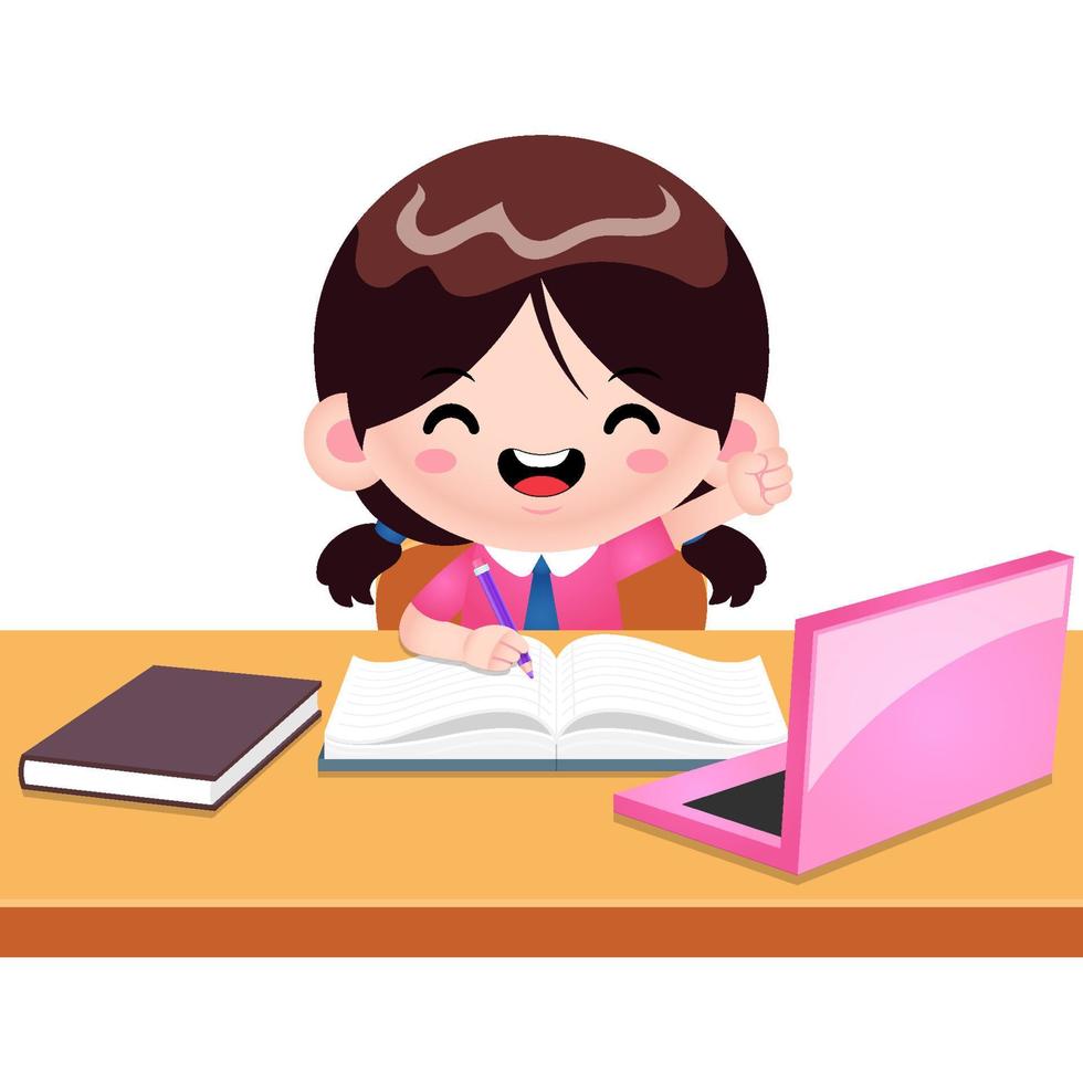 Cute Happy Girl Happy Studying In Class vector