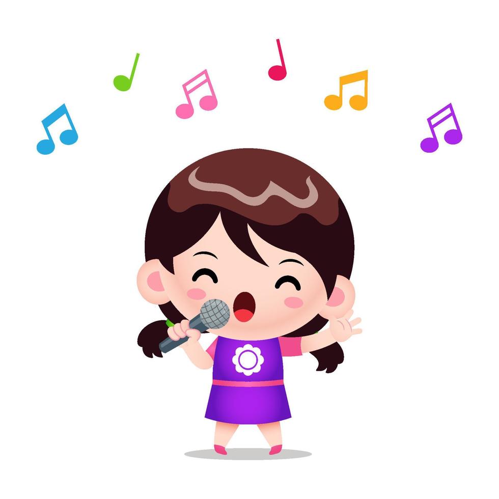 Expressive Singing Girl With Microphone In Hand vector