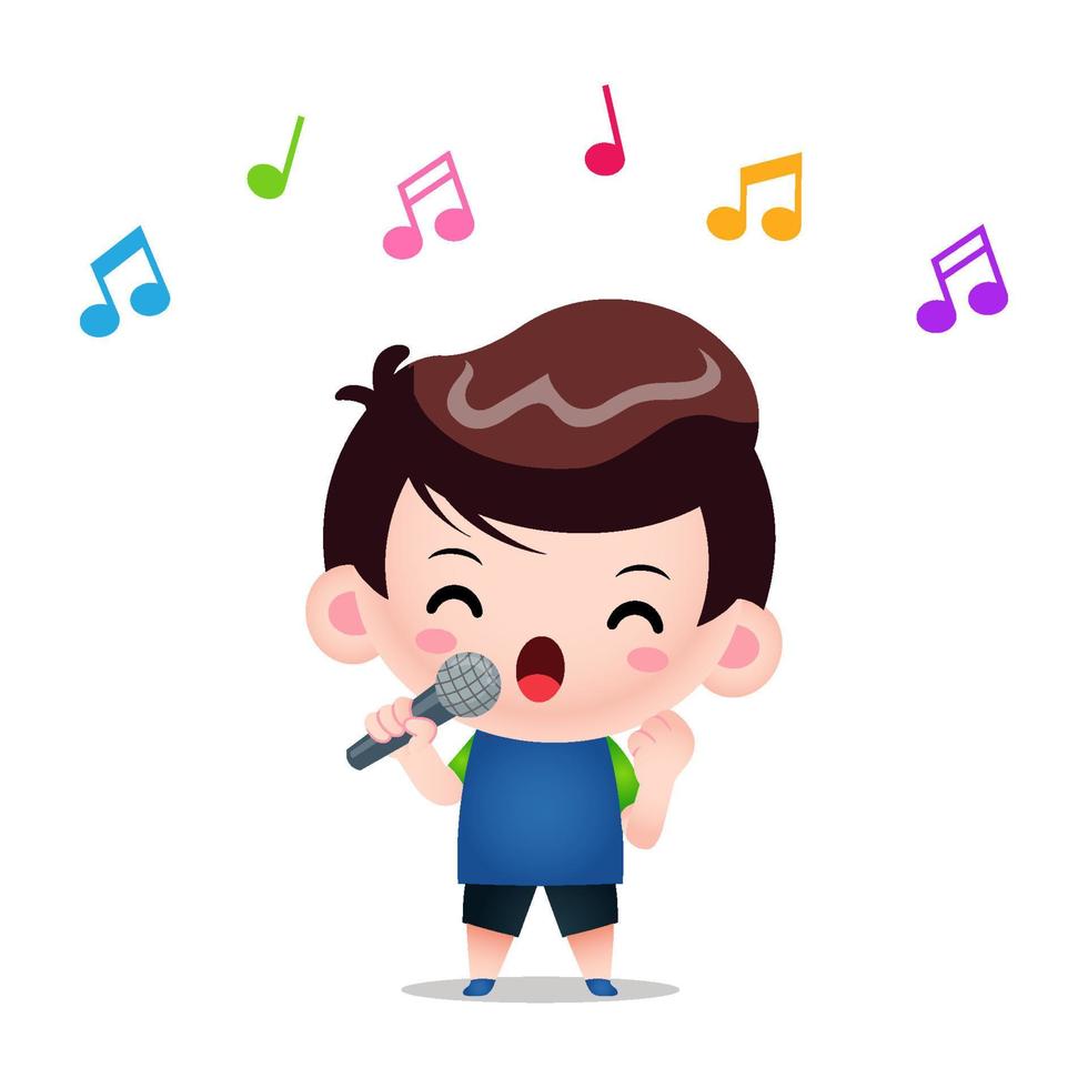 Expressive Singing Boy With Microphone In Hand vector