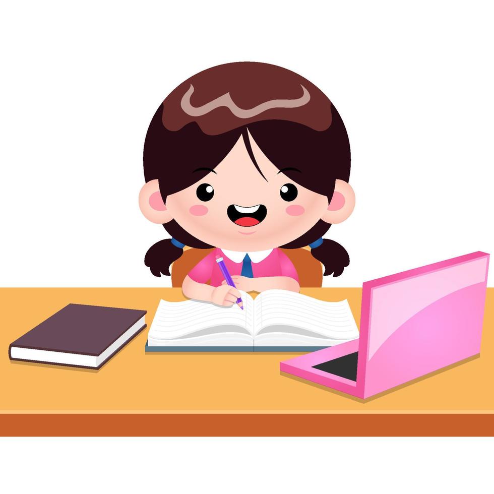 Happy Girl Writing On A Book vector