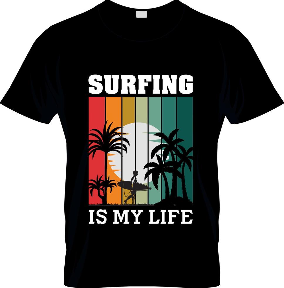 diseño de camisetas de surf, eslogan de camisetas de surf y diseño de ropa, tipografía de surf, vector de surf, ilustración de surf