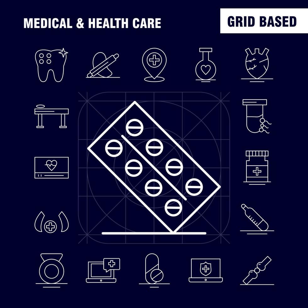 Medical And Health Care Line Icon for Web Print and Mobile UXUI Kit Such as Medical Medicine Tablet Hospital Measure Medical Medical Devices Pictogram Pack Vector