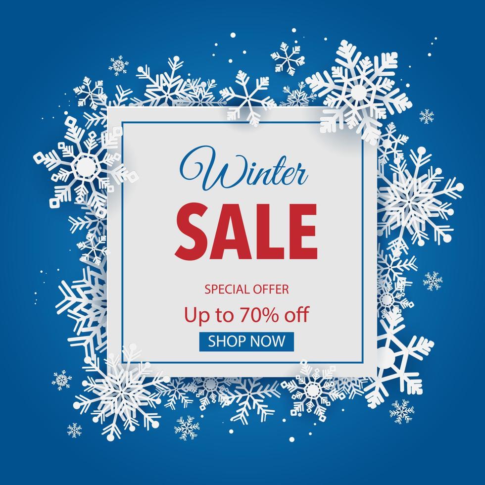 winter sale background and template promo with snowflakes. vector