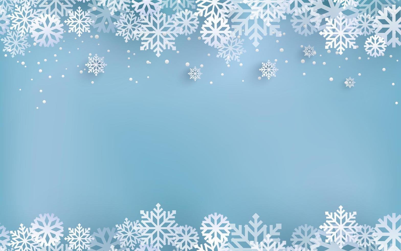 copos de nieve de decoración de invierno sobre fondo azul vector