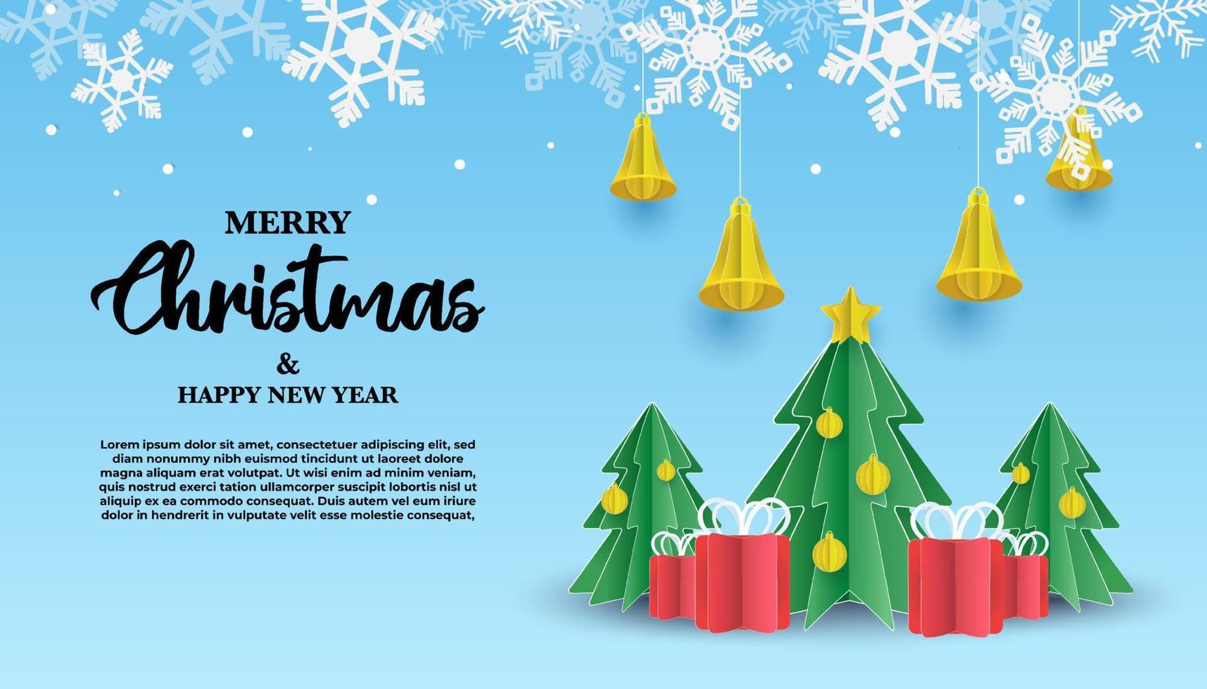 Merry Christmas and Happy New Year. gift and Christmas tree background vector