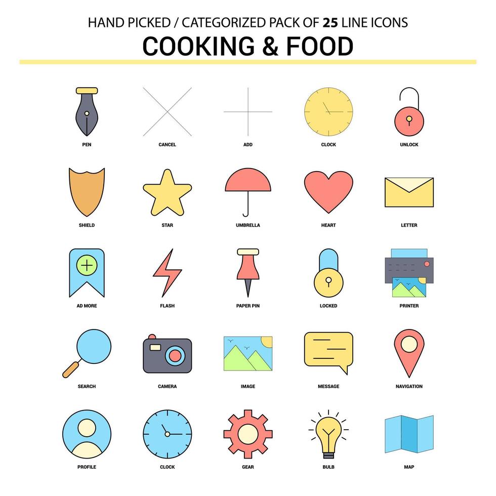 conjunto de iconos de línea plana de cocina y comida diseño de iconos de concepto de negocio vector