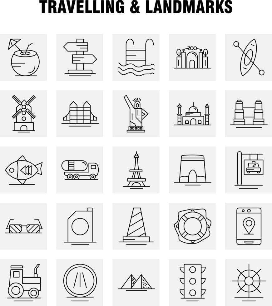 Travelling And Landmarks Line Icon for Web Print and Mobile UXUI Kit Such as Fish Sea Food Snapper Food Arch Landmark Travel Pictogram Pack Vector