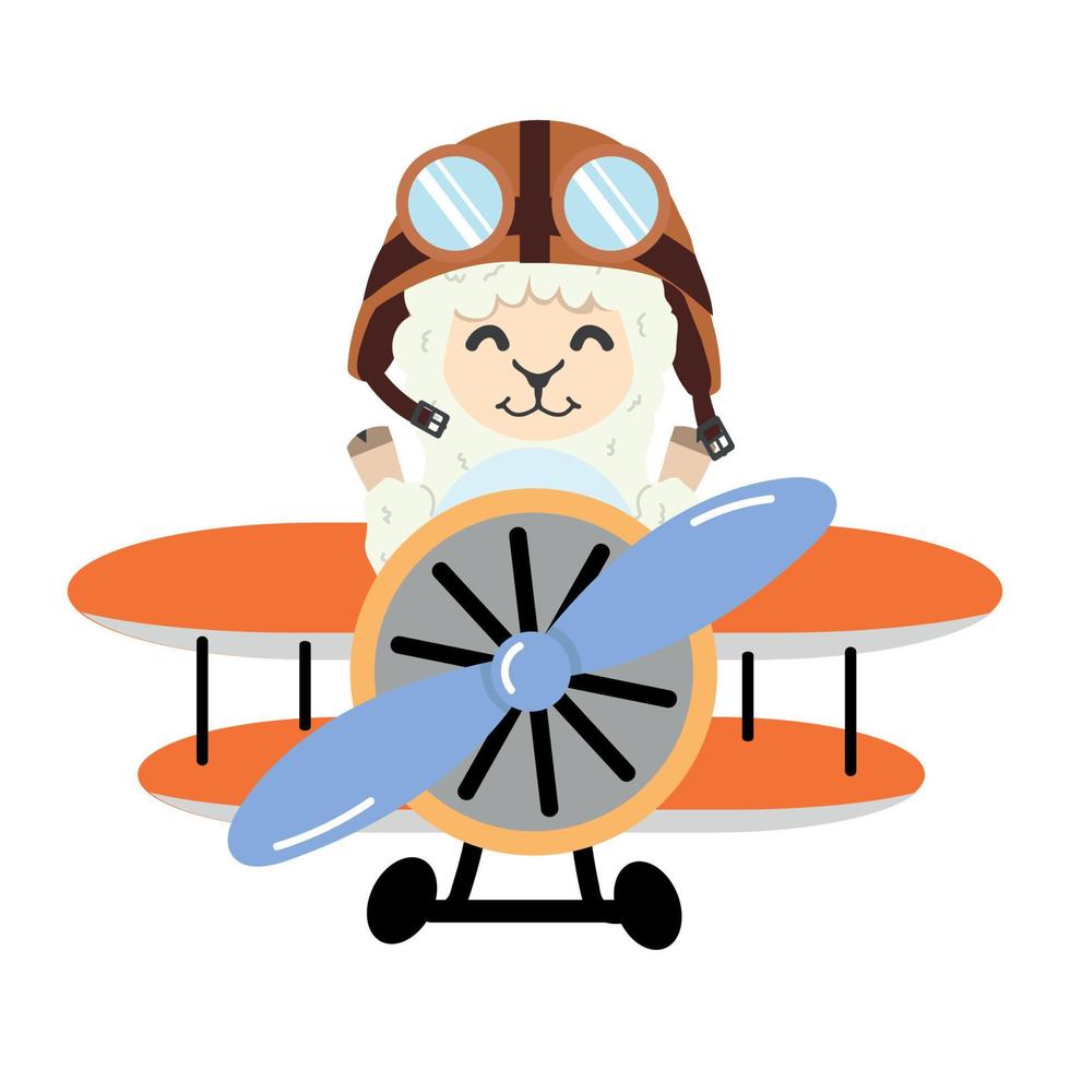 pilot alpaca flying plane cartoon vector