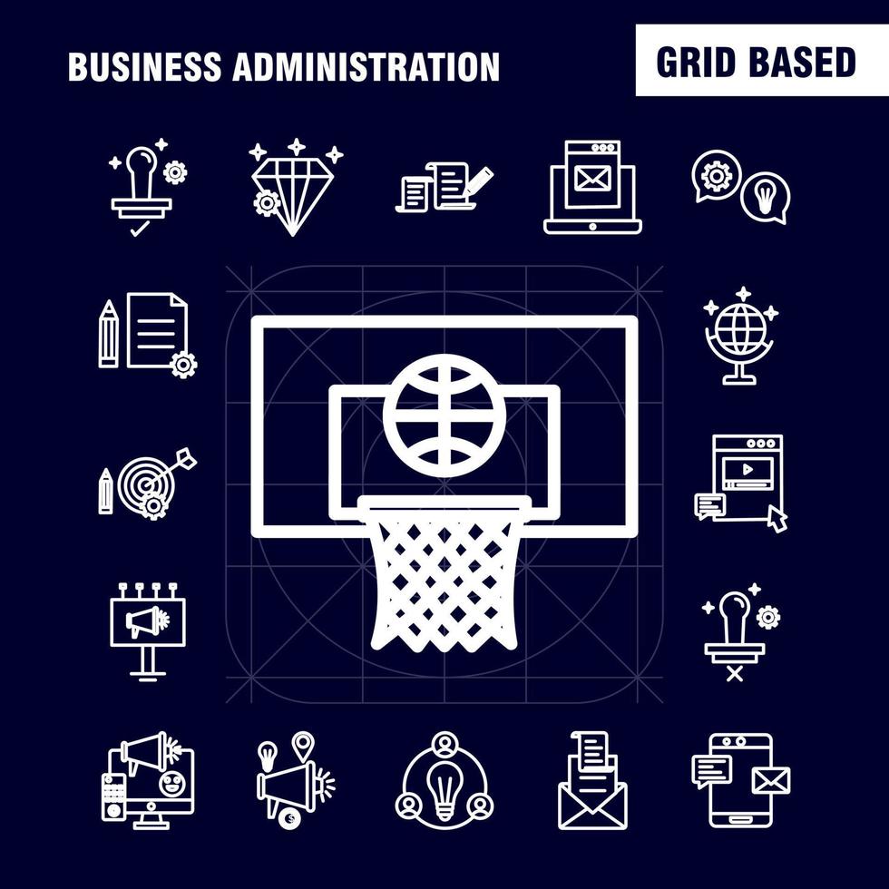 Business Administration Line Icons Set For Infographics Mobile UXUI Kit And Print Design Include Basketball Net Basket Game Sports Sound Music Volume Eps 10 Vector