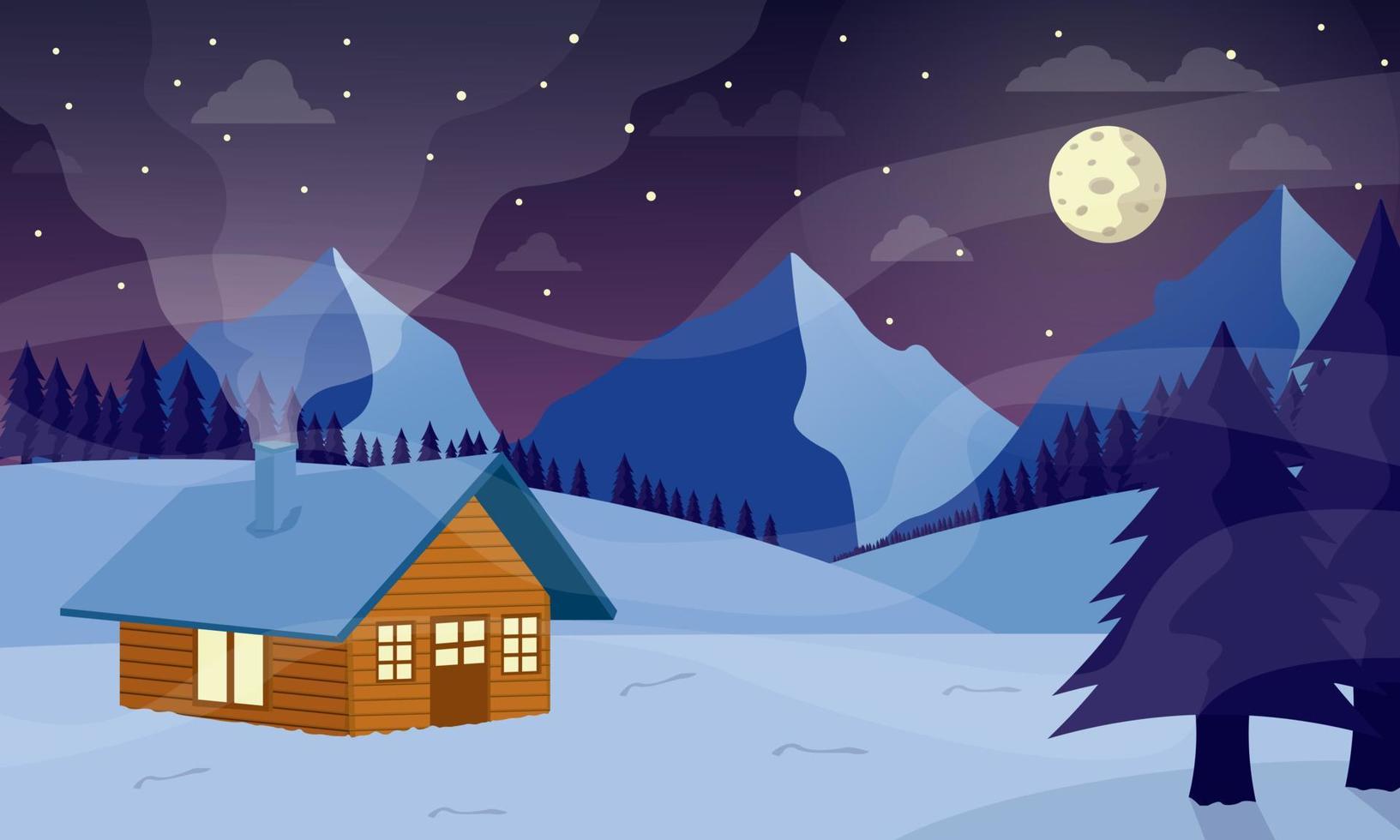 Hand drawn flat winter landscape illustration vector