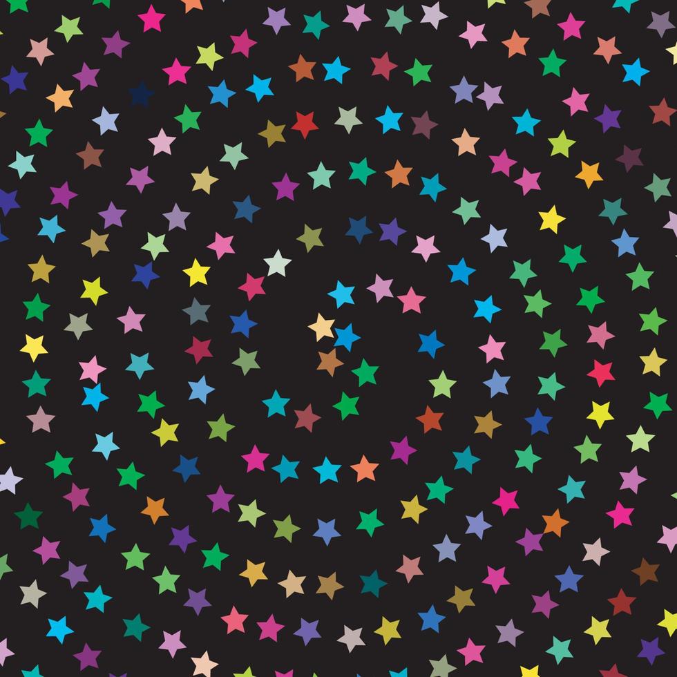 Circular pattern of small colored stars on black background vector