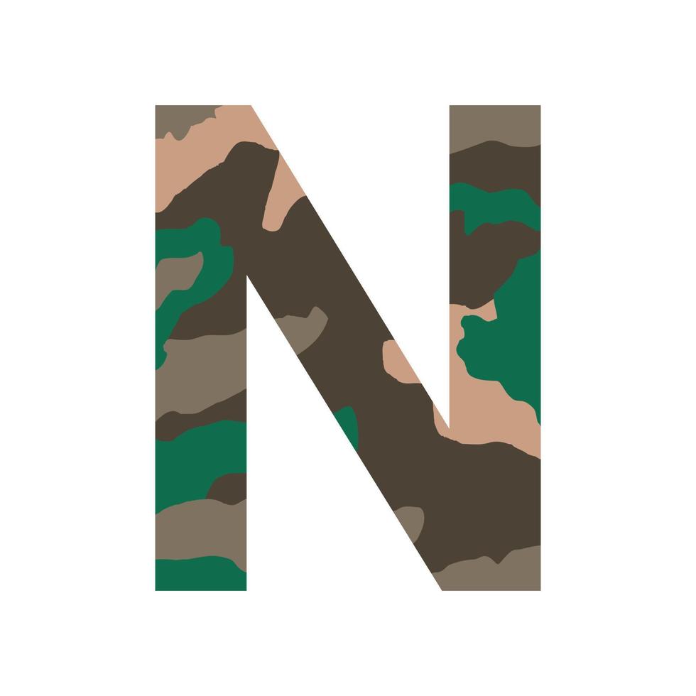 English alphabet letter N, khaki style isolated on white background - Vector